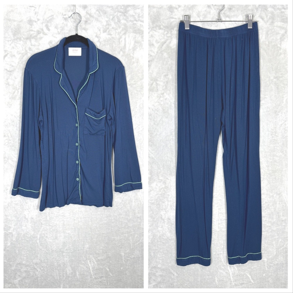 In My Sundays Mens Navy Blue Tencel Spandex Pajama Set Long Sleeve XS Loungewear